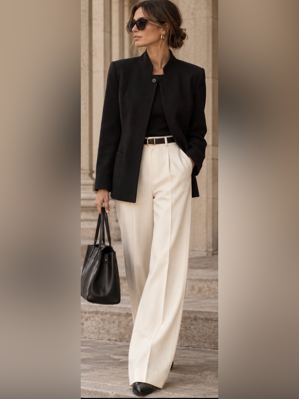 Black Collarless Structured Wool Blend Jacket
